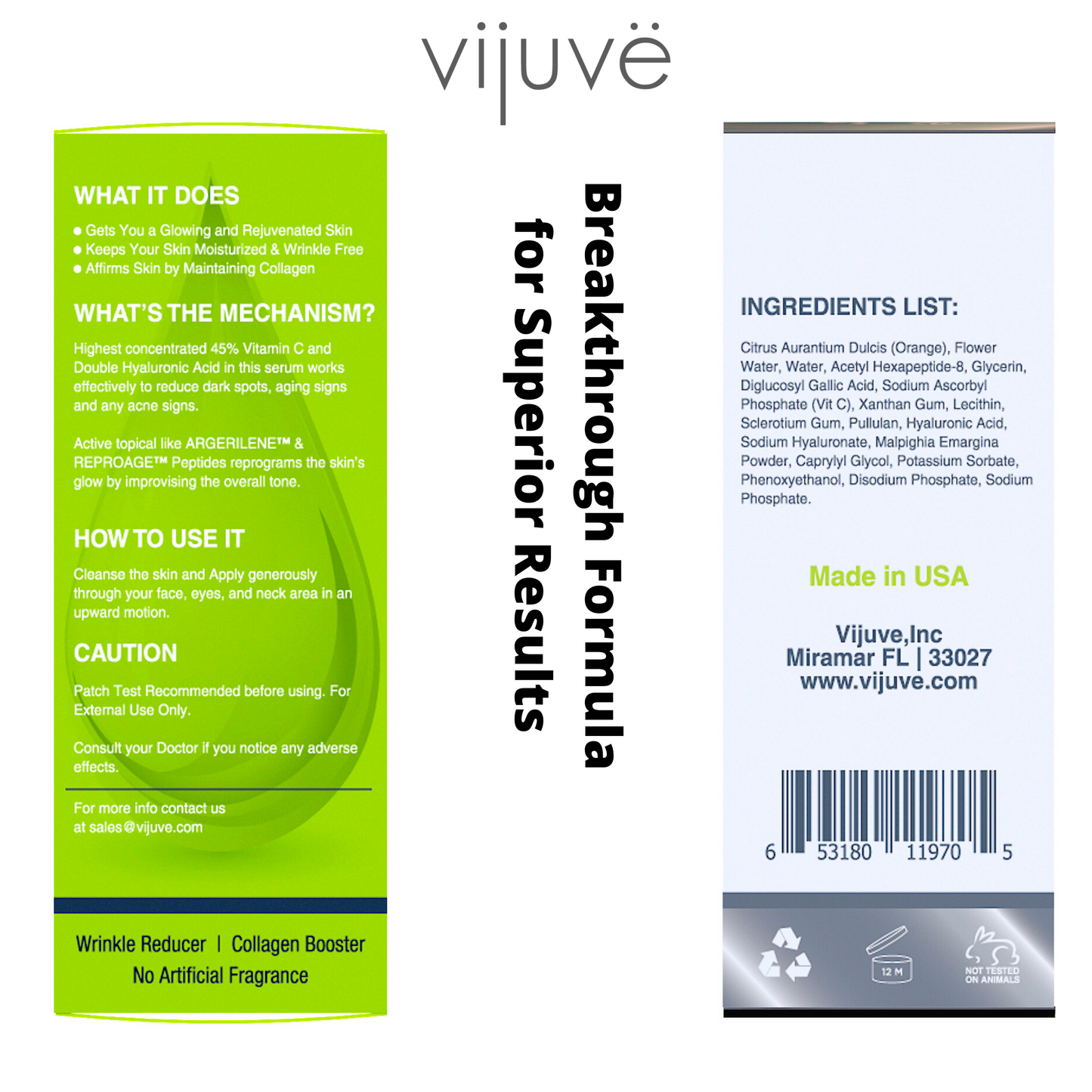 Sérum Visage Vitamine C Vijuve à l’Acide Hyaluronique Double Effet – 45 % de Vitamine C
